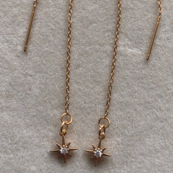 Handmade Gold North Star Threader Earrings - Picture 1 of 4